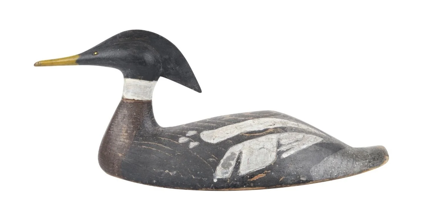 A MERGANSER DECOY BY CAPT. EDWIN BACHMAN AND PAINTINGS BY CYRIL